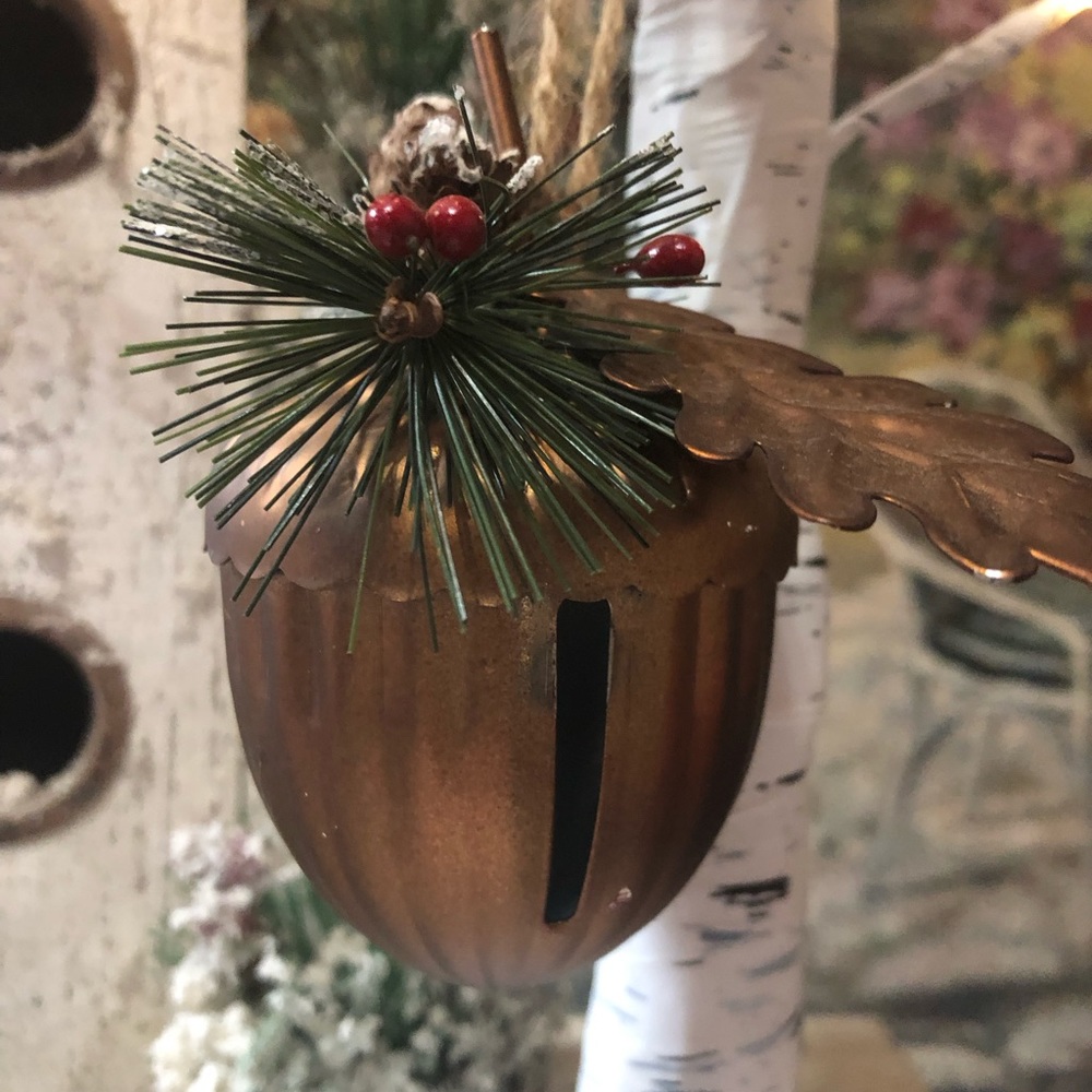 3 Country Christmas metal acorn ornaments